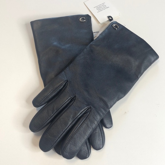Coach Solid Midnight Navy Leather Tech Gloves, Size 6.5, NWT! - Picture 2 of 8